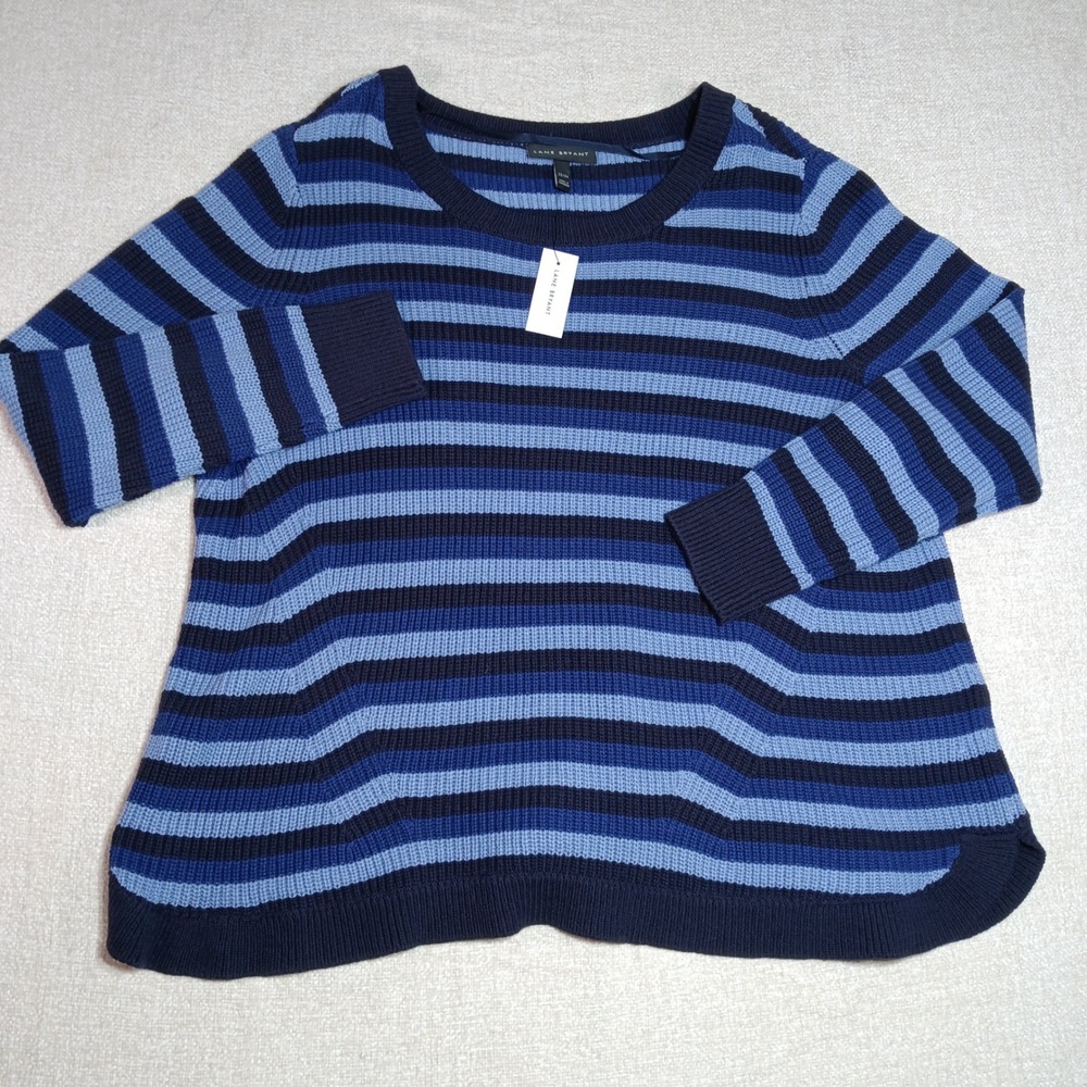 NWT Lane Bryant Long Sleeve Knit Sweater Womens 22/24 Blue Striped
